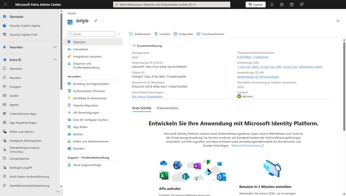 Microsoft Entra, Übersicht der Anwendung mit Anwendungs-ID (Client)