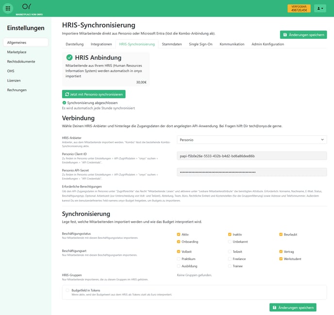 onyo Synchronisierungseinstellungen