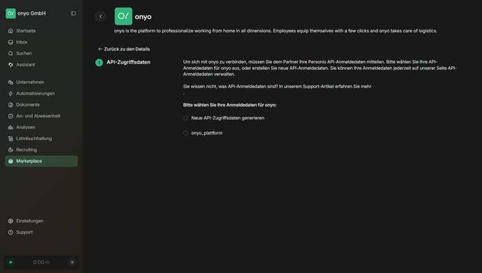 Personio, Auswahl Neue API-Zugriffsdaten generieren