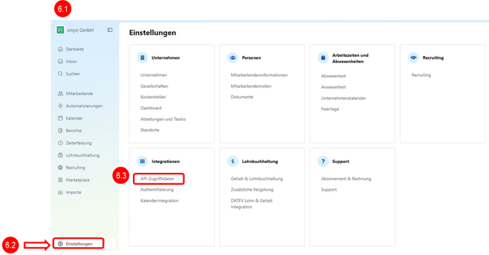 6. Notwendige API-Zugriffsdaten auf Personio generieren